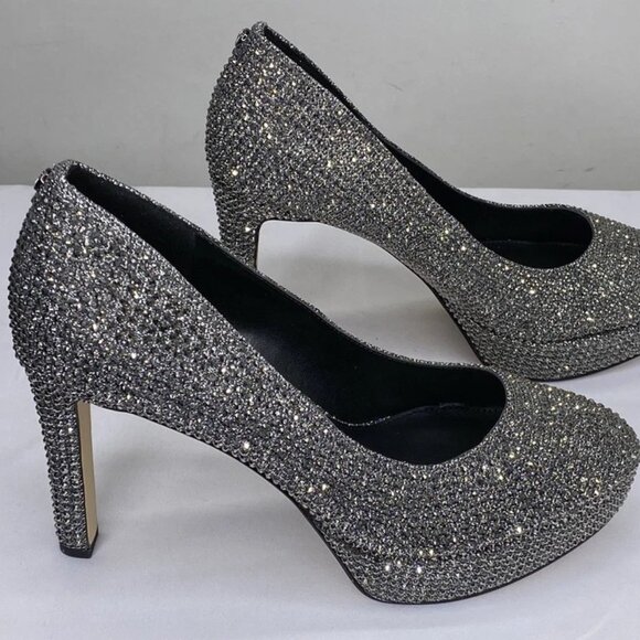 NEW MICHAEL KORS Chantal Glitter Chain-Mesh Platform Pumps Gray Women’s Size 7.5 - Picture 1 of 5